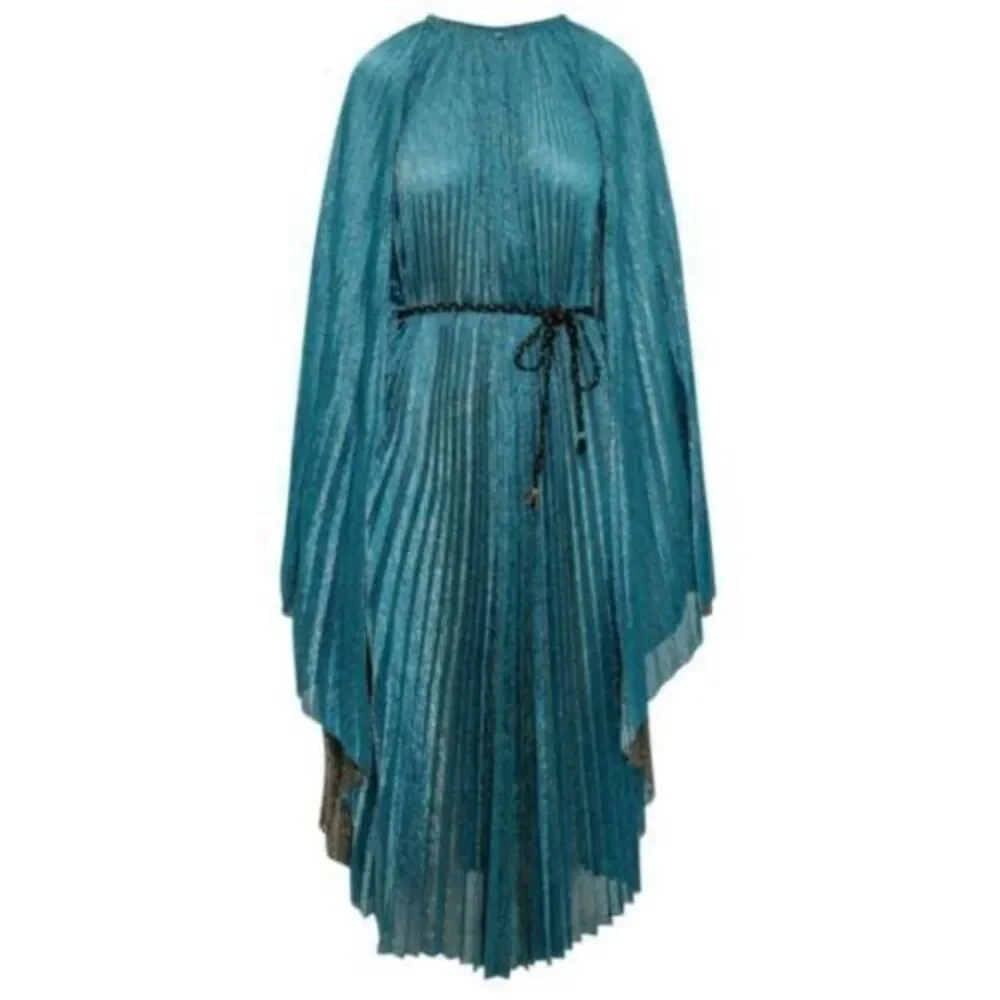 Forte Forte Kaftan Dress Pleated Lame Tulle Emerald Blue Metallic‎ Size 4 - Picture 15 of 16
